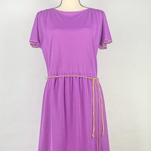 VTG Magenta Nu-Mode Polyester Dress 1970s Gold